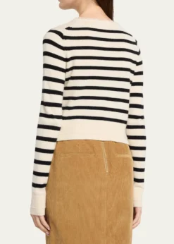 MARIA MCMANUSCashmere and Cotton Stripe Petite Fringe-Trim Cardigan
