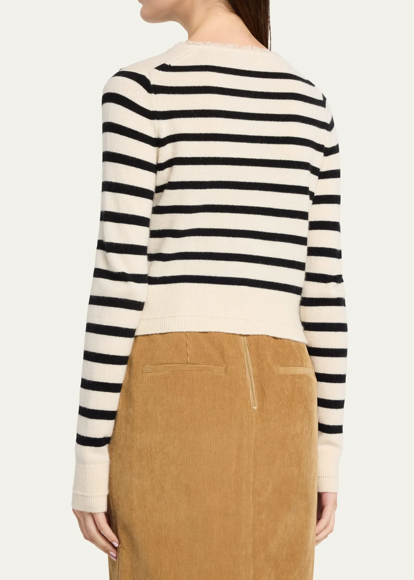 MARIA MCMANUSCashmere and Cotton Stripe Petite Fringe-Trim Cardigan