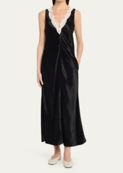 MARIA MCMANUSLace V-Neck Sateen Dress