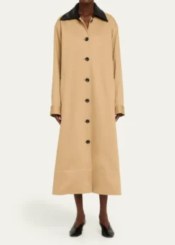 MARIA MCMANUSLeather-Collar A-Line Long Swing Coat