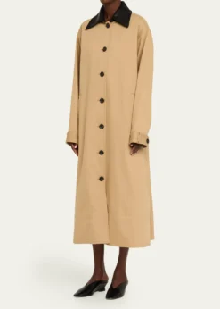 MARIA MCMANUSLeather-Collar A-Line Long Swing Coat