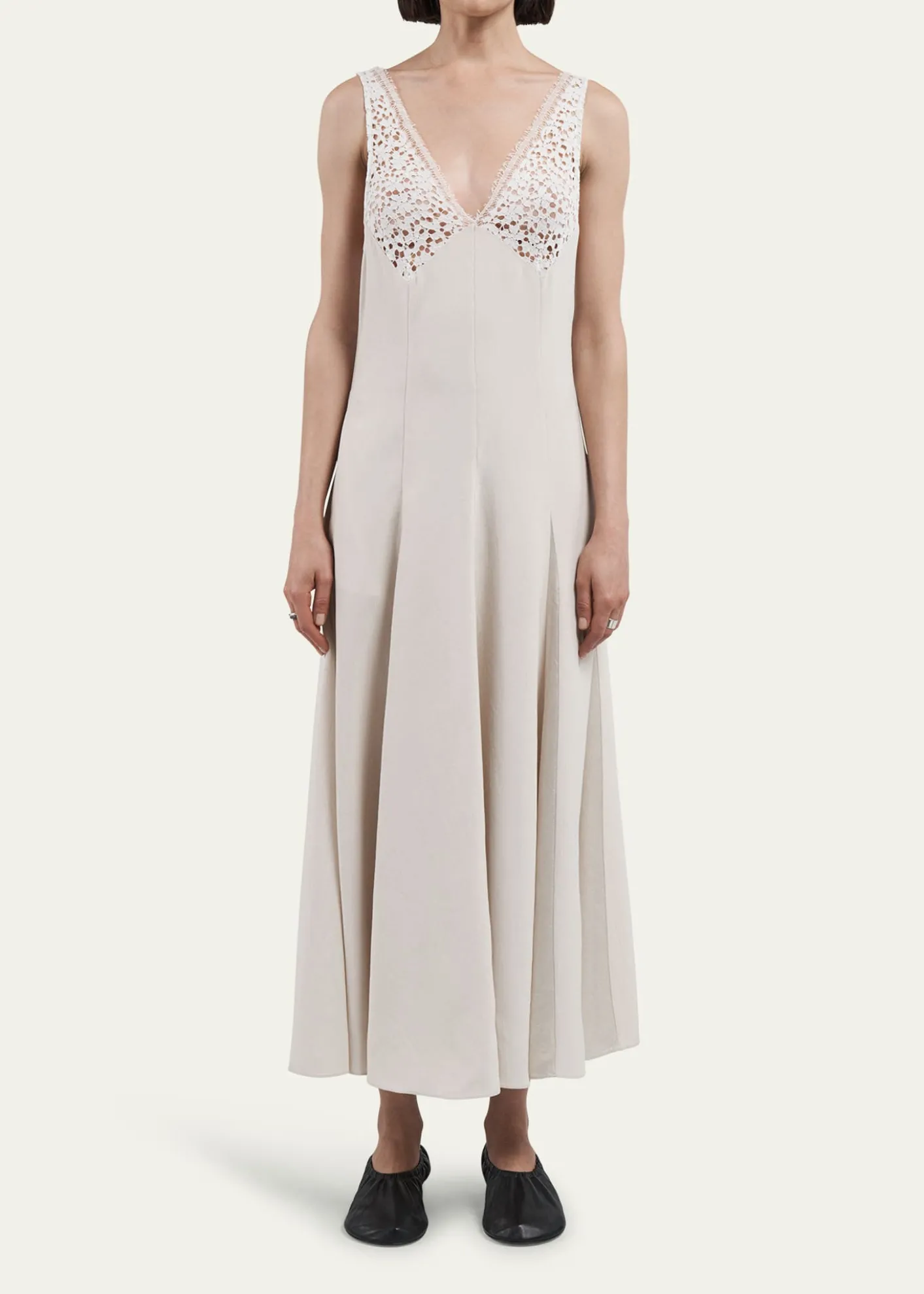MARIA MCMANUSV-Neck Lace Godet Dress