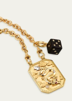 Marie LichtenbergDragon Scapular and Ebony Dado Pendants on Rosa Classic Chain Necklace