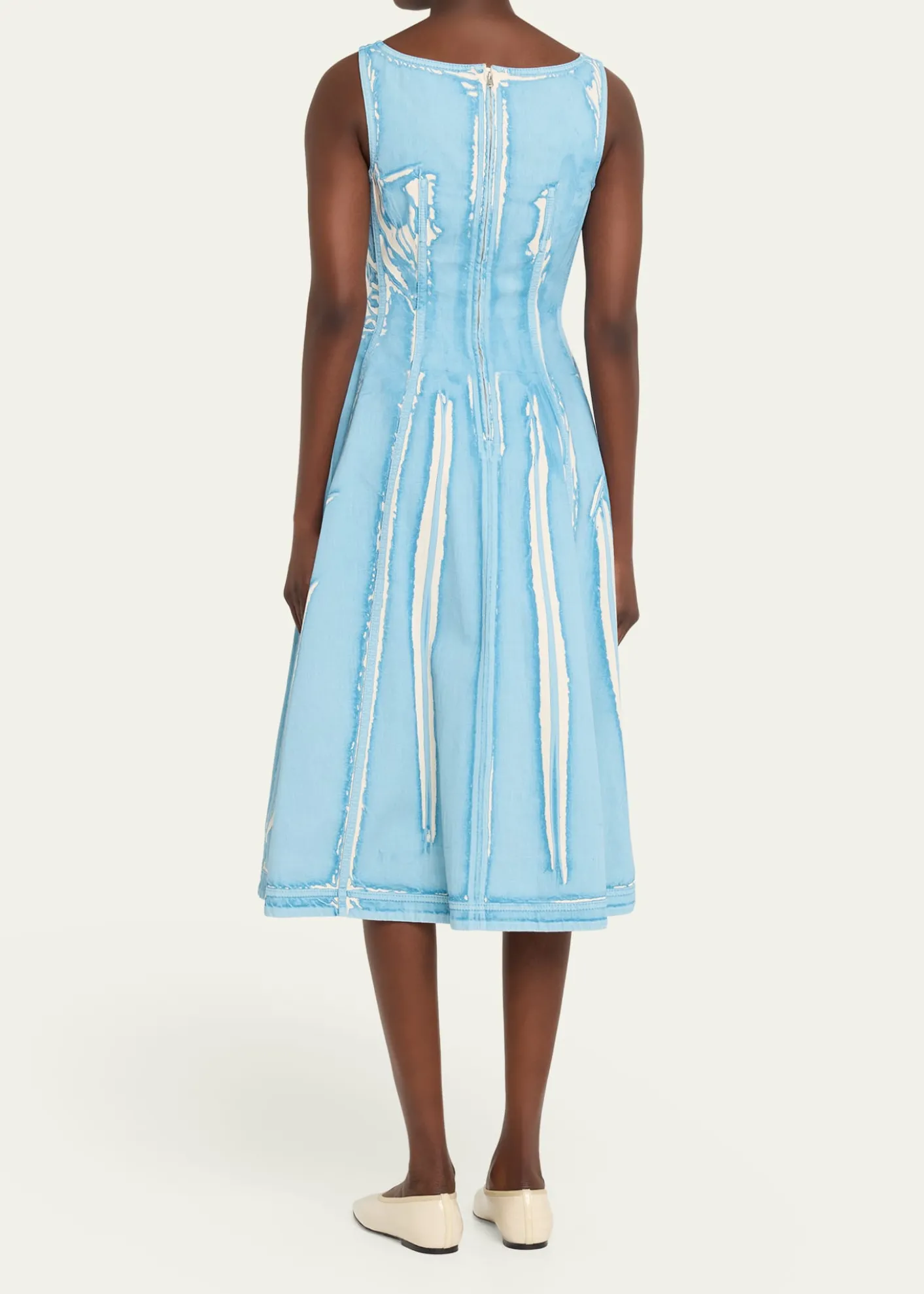 MarniScreen-Printed Denim Sleeveless Midi Dress