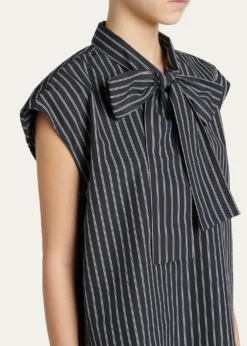 MarniSelf-Tie Half-Placket Striped Blouse