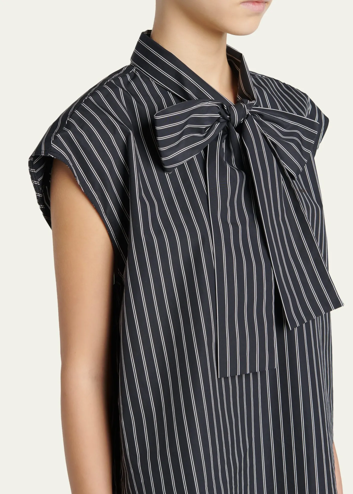 MarniSelf-Tie Half-Placket Striped Blouse