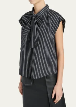 MarniSelf-Tie Half-Placket Striped Blouse
