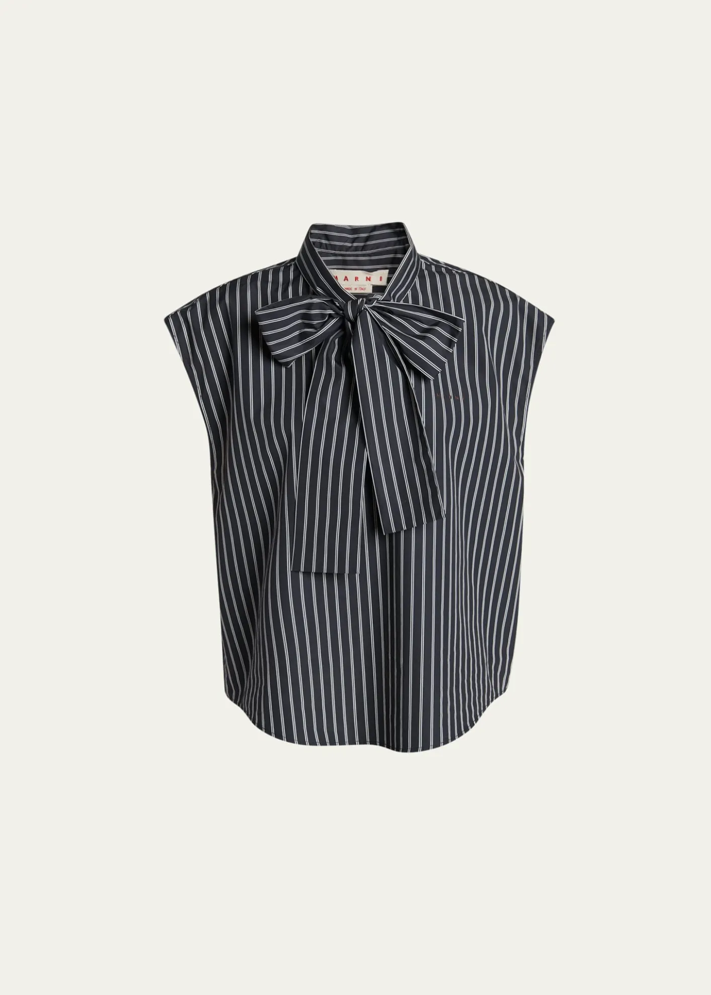 MarniSelf-Tie Half-Placket Striped Blouse