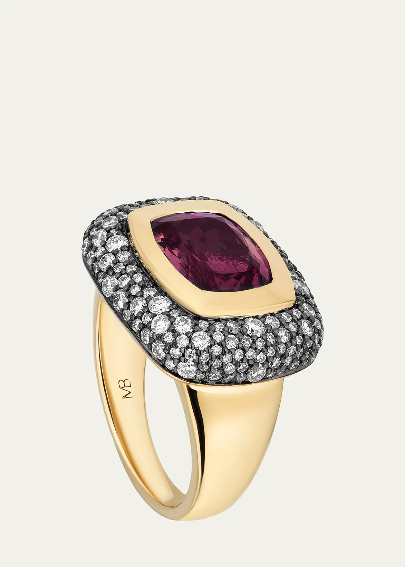 Mason and Books14K Large Floret Ring with East-West Rubellite and Diamonds, Size 7.5