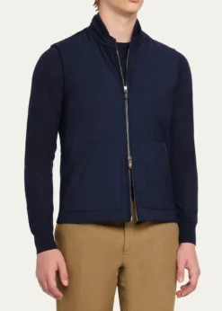 Maurizio BaldassariMen's Summer Full-Zip Vest with Knit Sides
