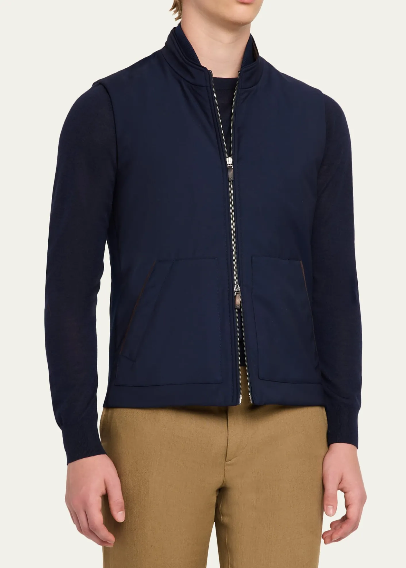 Maurizio BaldassariMen's Summer Full-Zip Vest with Knit Sides