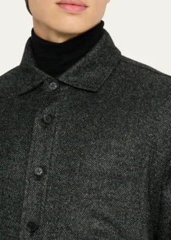 Maurizio BaldassariMen's Wool Silk-Blend Herringbone Overshirt