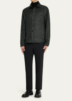 Maurizio BaldassariMen's Wool Silk-Blend Herringbone Overshirt