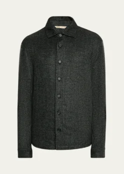 Maurizio BaldassariMen's Wool Silk-Blend Herringbone Overshirt