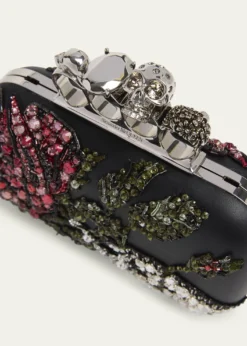 McQueenBead & Crystal Flower Skull Four Ring Clutch Bag
