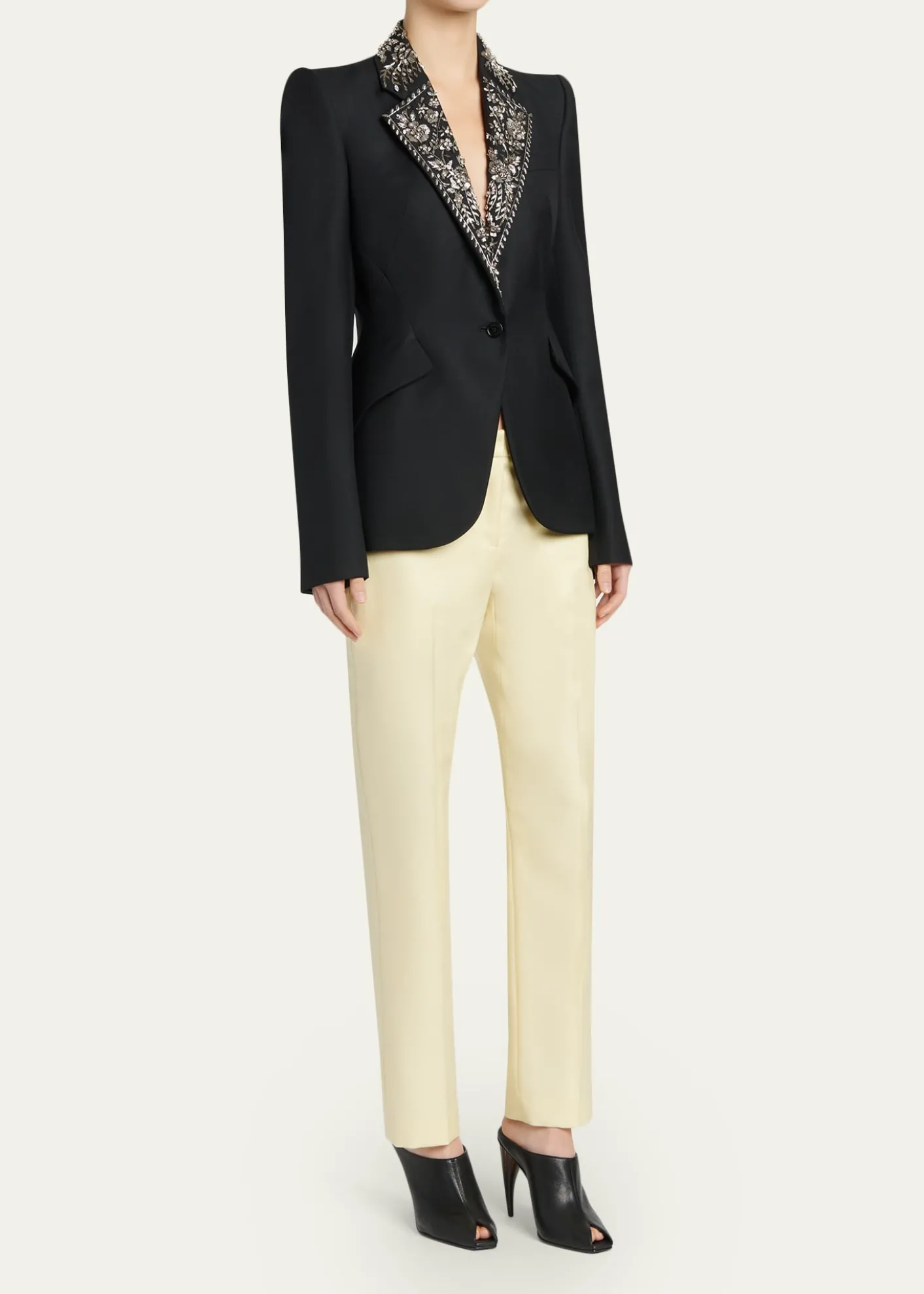 McQueenBeaded Lapel Single-Breasted Jacket