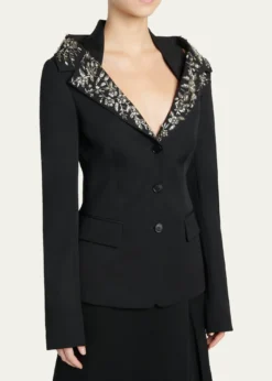 McQueenBeaded Off-The-Shoulder Single-Breasted Jacket