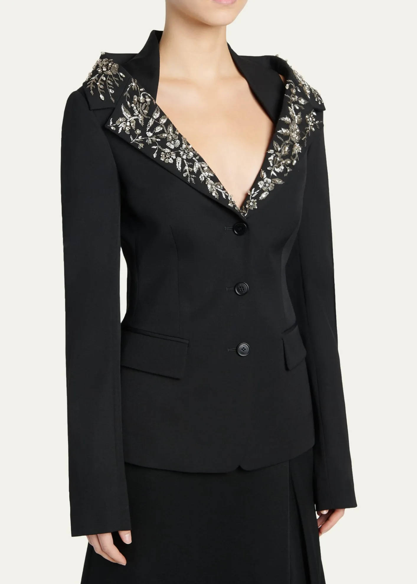 McQueenBeaded Off-The-Shoulder Single-Breasted Jacket