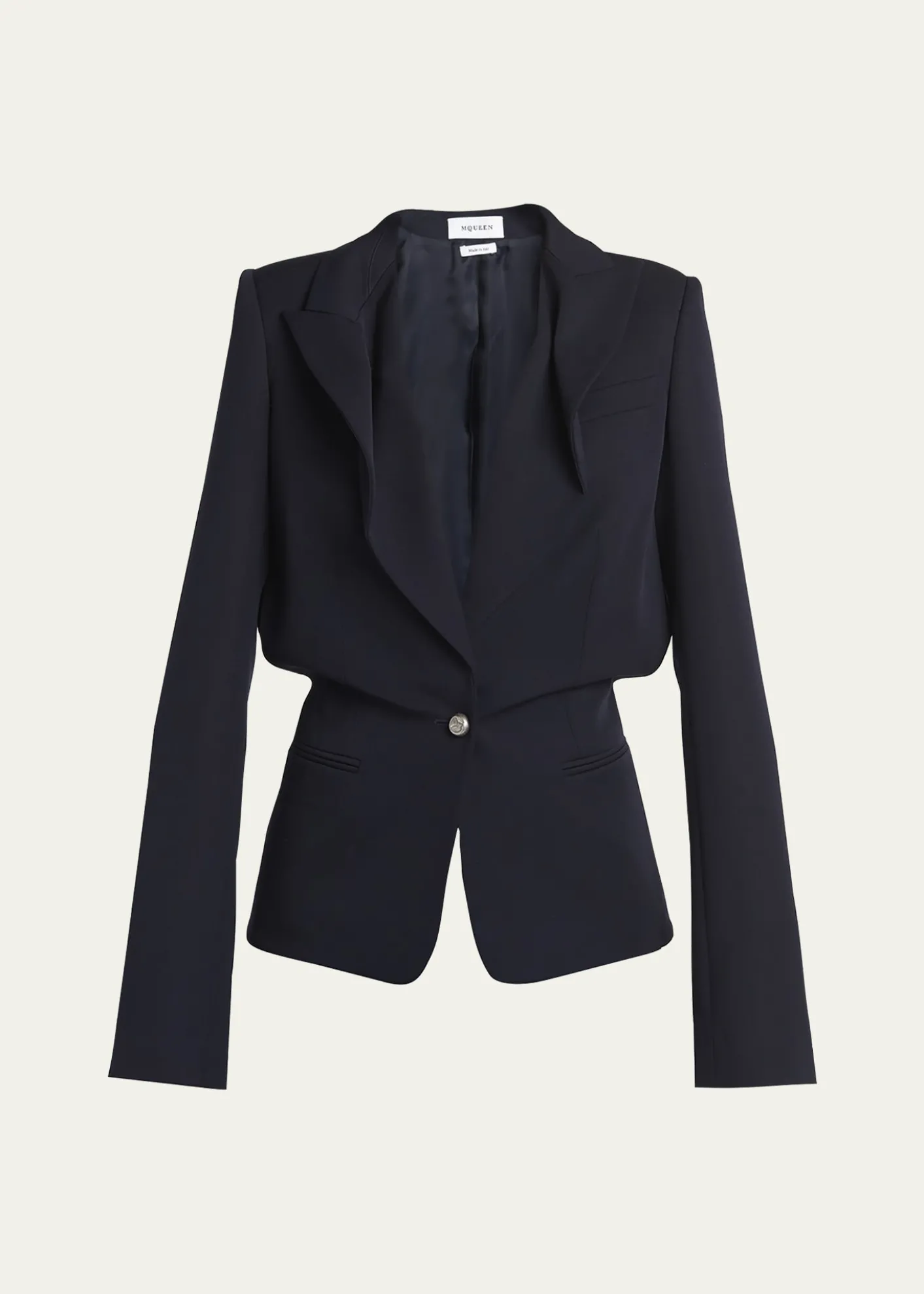 McQueenCertified Wool Folded Lapel Single-Breasted Jacket