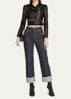 McQueenCropped Leather Biker Jacket