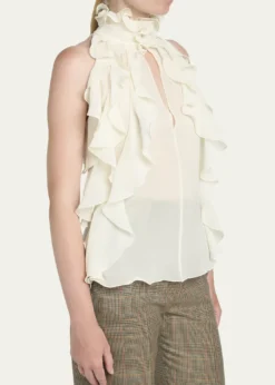 McQueenCutout Ruffle Silk Georgette Top