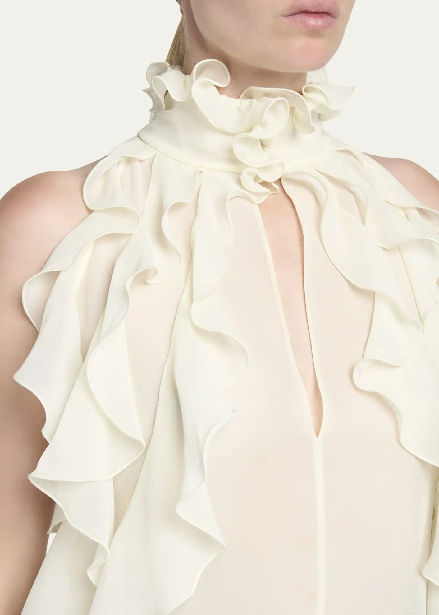 McQueenCutout Ruffle Silk Georgette Top