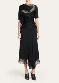 McQueenEmbroidered Lace Draped Silk Top