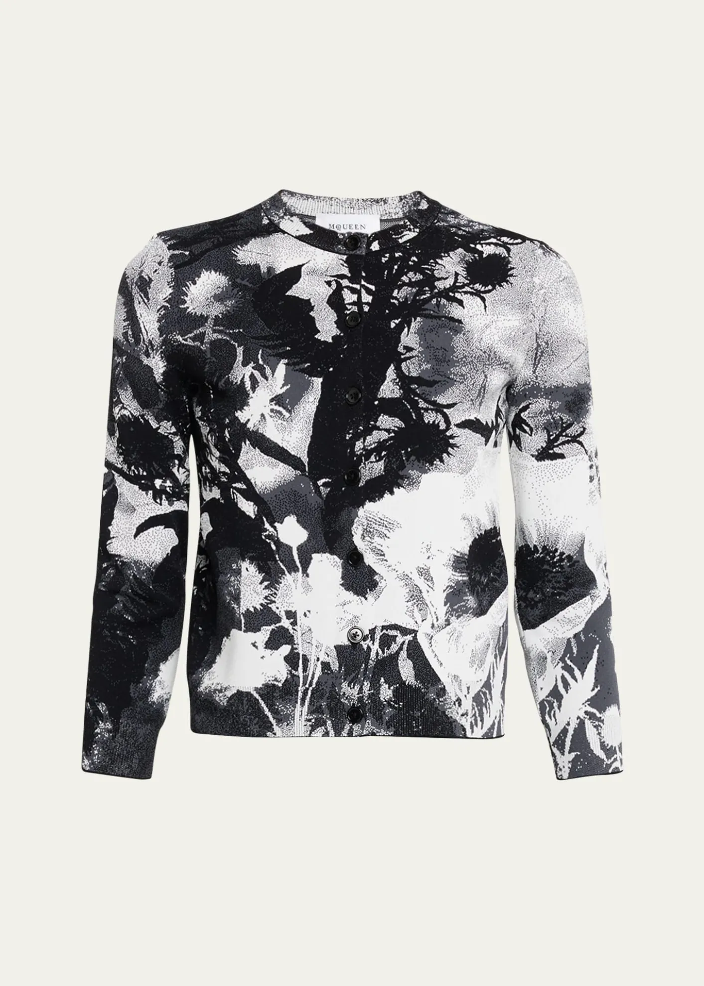McQueenFloral Jacquard Crewneck Cardigan