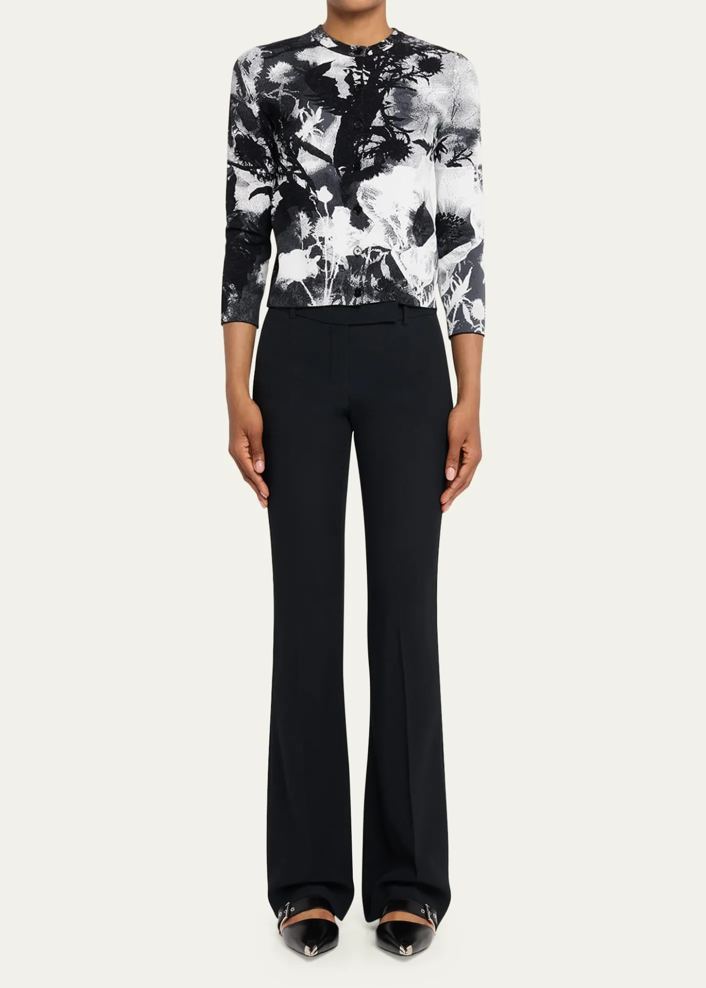 McQueenFloral Jacquard Crewneck Cardigan