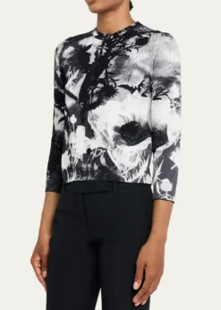 McQueenFloral Jacquard Crewneck Cardigan