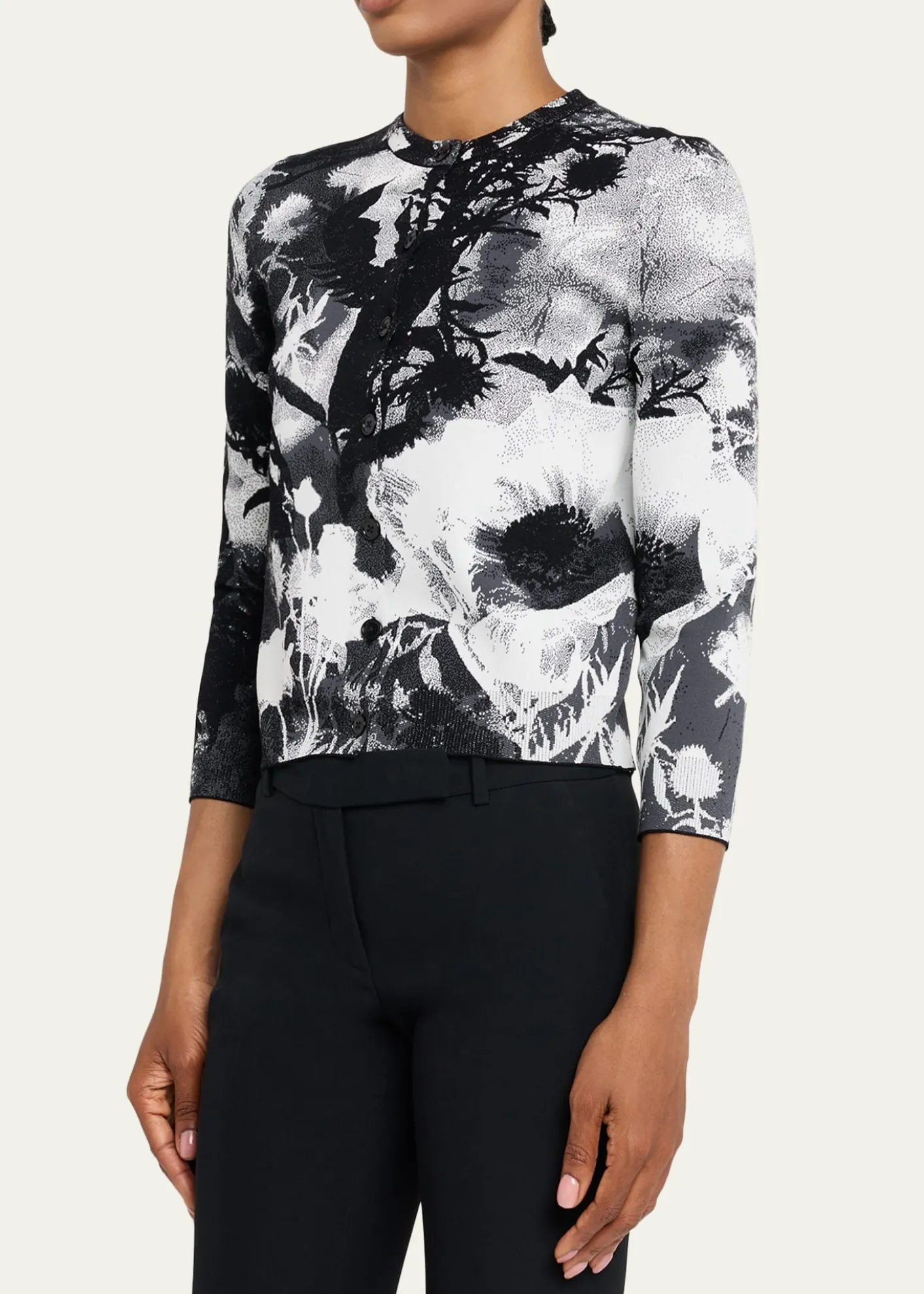 McQueenFloral Jacquard Crewneck Cardigan