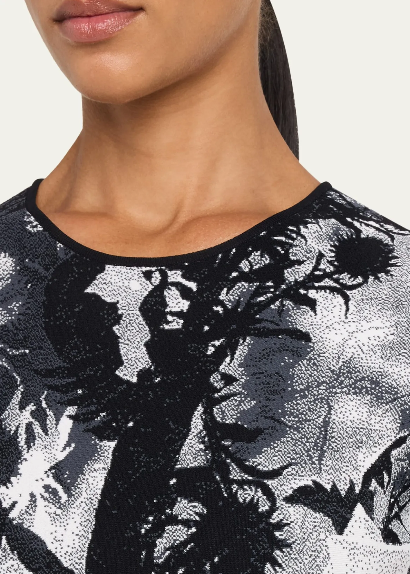 McQueenFloral Jacquard Short-Sleeve Mini Dress