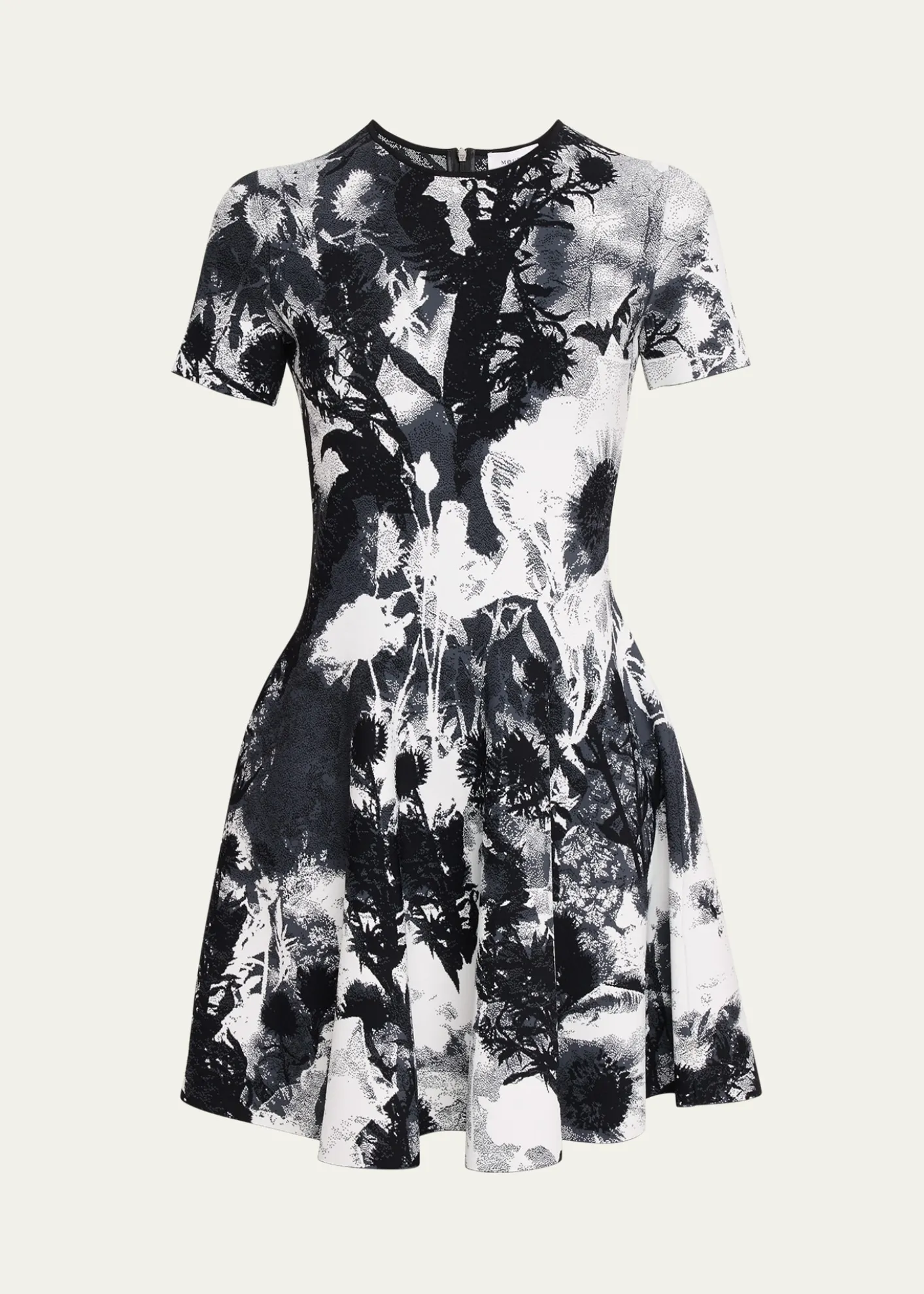 McQueenFloral Jacquard Short-Sleeve Mini Dress
