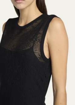 McQueenFloral Lace Semi-Sheer Sleeveless Dress