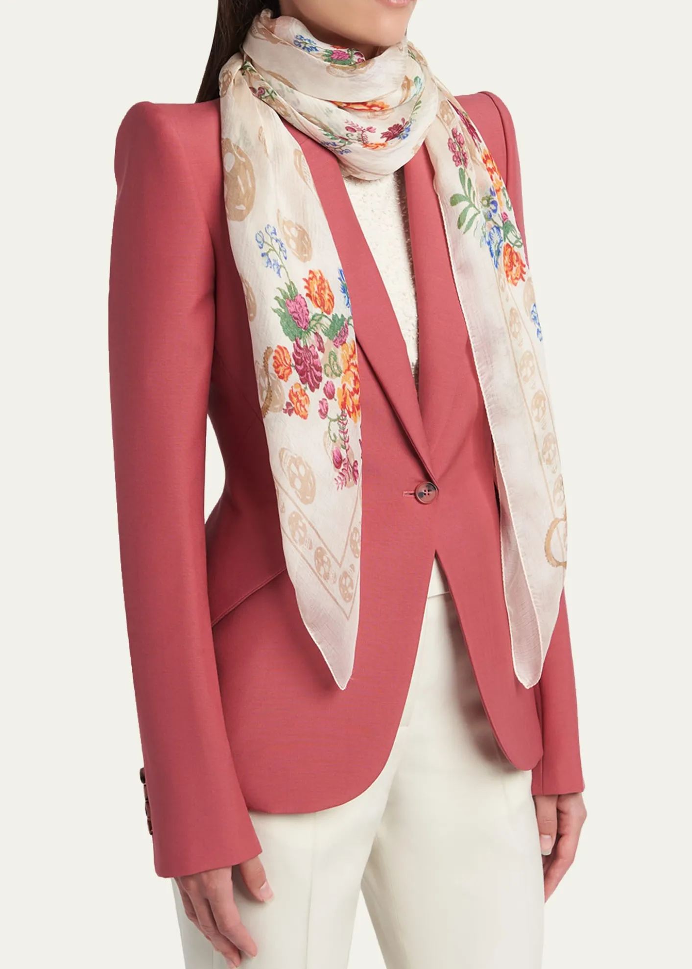 McQueenFloral Skull Silk Scarf