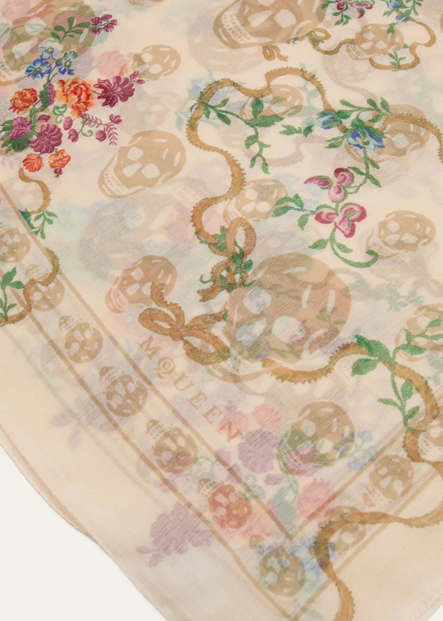 McQueenFloral Skull Silk Scarf