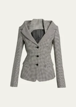 McQueenGingham Off-The-Shoulder Single-Breasted Jacket