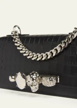 McQueenJeweled Croc-Embossed Leather Shoulder Bag
