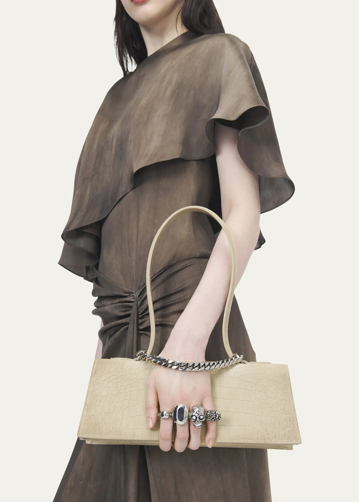 McQueenJewelled Croc-Embossed Suede Top-Handle Bag