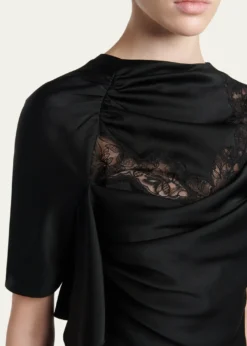 McQueenLace-Inset Draped Satin Evening Dress