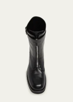McQueenMen's Biker Leather Center-Zip Buckle Boots