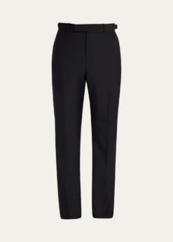 McQueenMen's Waist-Tab Straight Fit Flat-Front Trousers