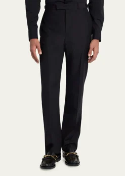 McQueenMen's Waist-Tab Straight Fit Flat-Front Trousers