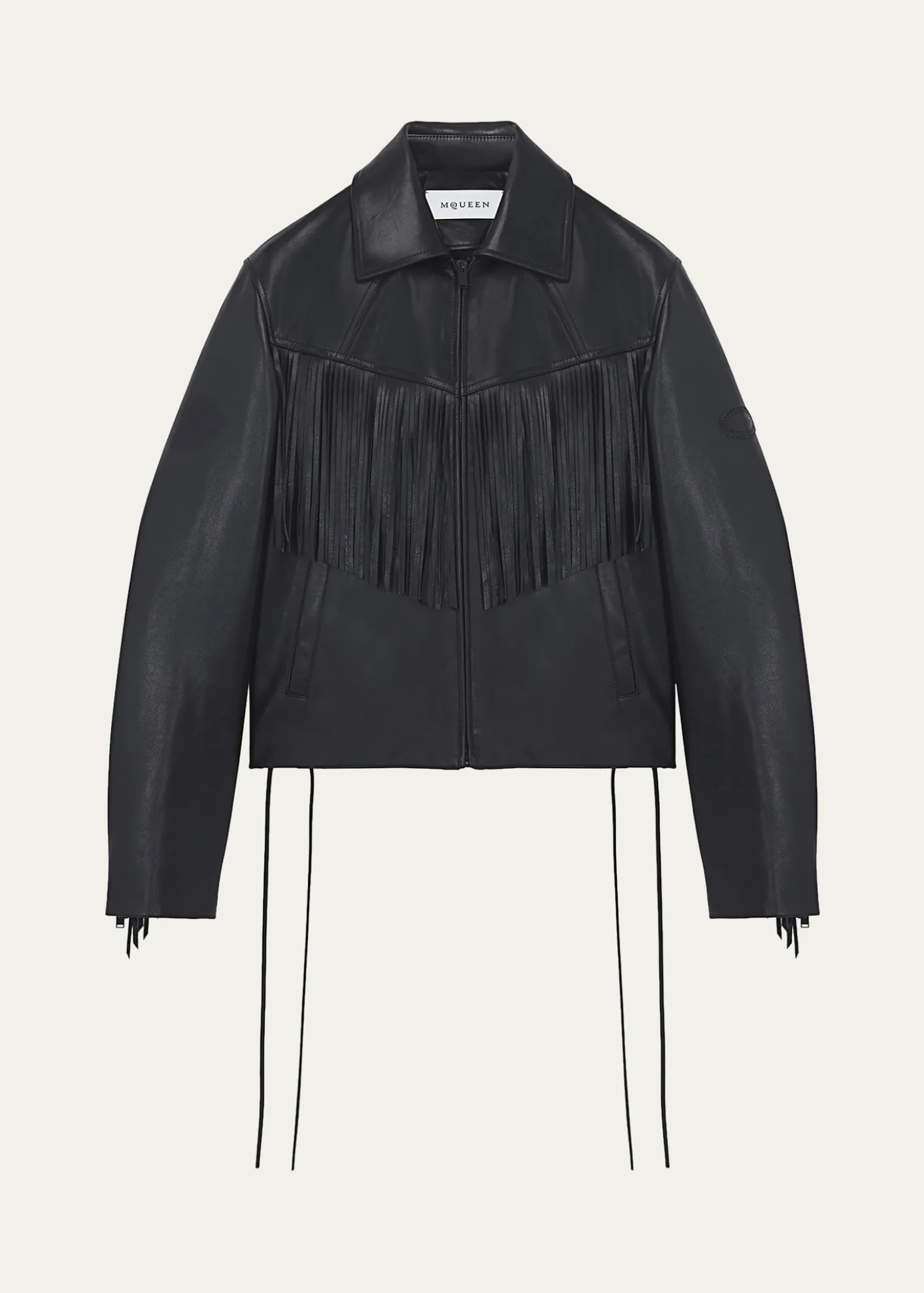 McQueenMen's Western Fringe-Trim Leather Jacket
