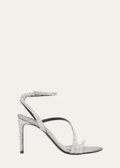 McQueen90mm Skull Embellished Satin Ankle-Strap Sandals