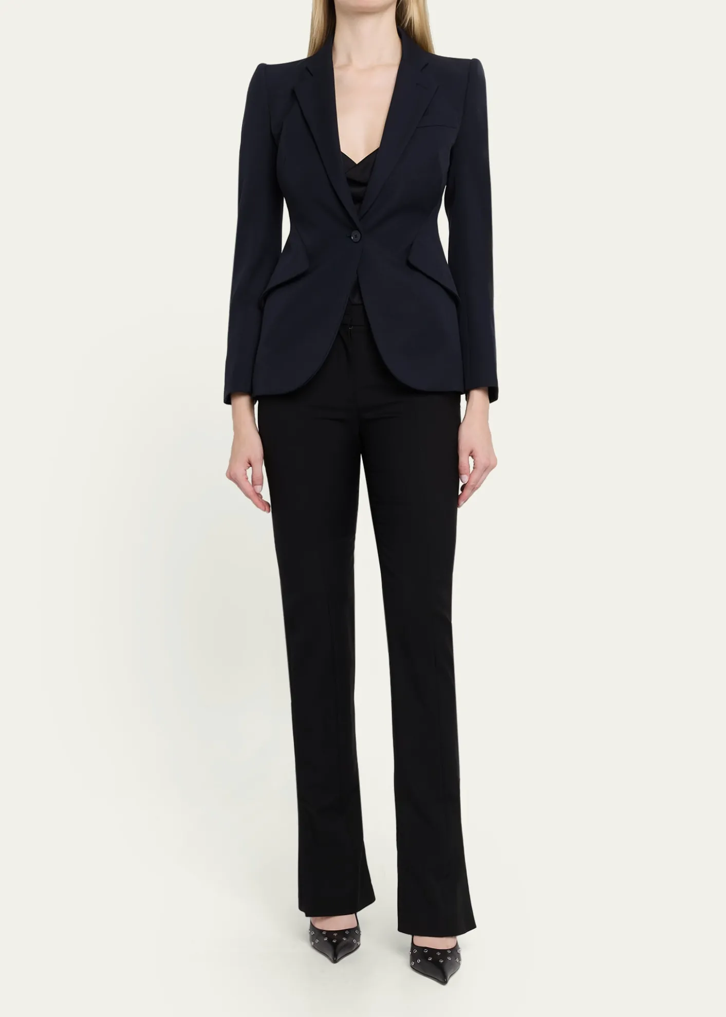 McQueenPeaked Shoulder Crepe Single-Button Jacket