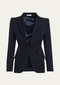McQueenPeaked Shoulder Crepe Single-Button Jacket