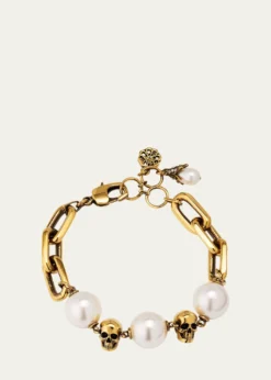 McQueenPearly Chain and Skull Bracelet