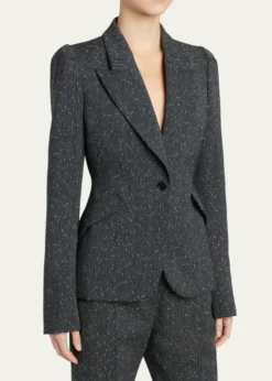 McQueenPinstripe Wool Puff-Sleeve One-Button Jacket