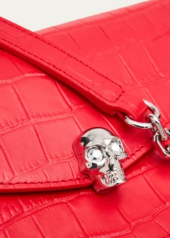 McQueenSkull Mini Croc-Embossed Leather Top-Handle Bag